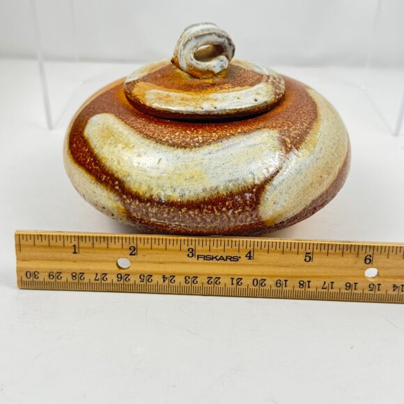 Glazed Studio Art Pottery Round Shallow Bowl Lided Tea Caddy Jar Stoneware Signe - Picture 12 of 15